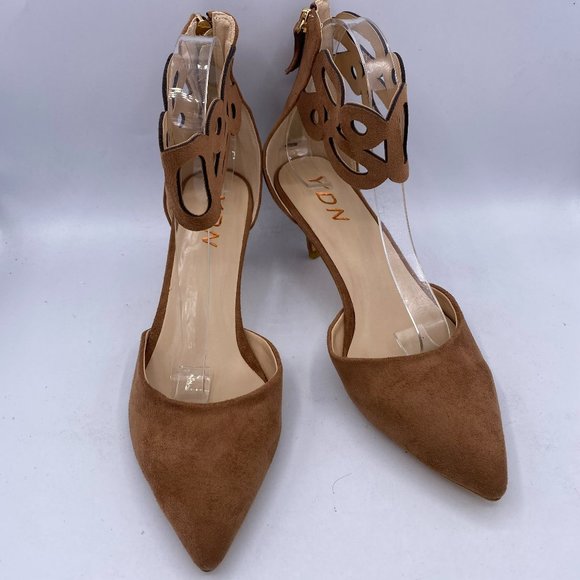 YDN Shoes - YDN Brown Pointy Toe Low Heels Ankle Strap Cutout